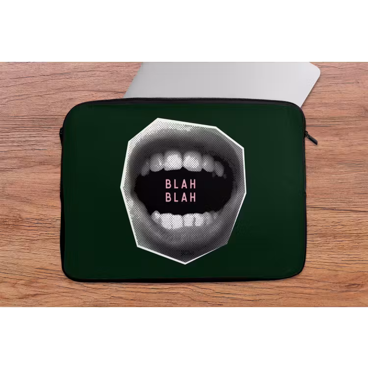 Mond - Groen - Illustratie - BLAH BLAH laptophoes neopreen klein -tafel