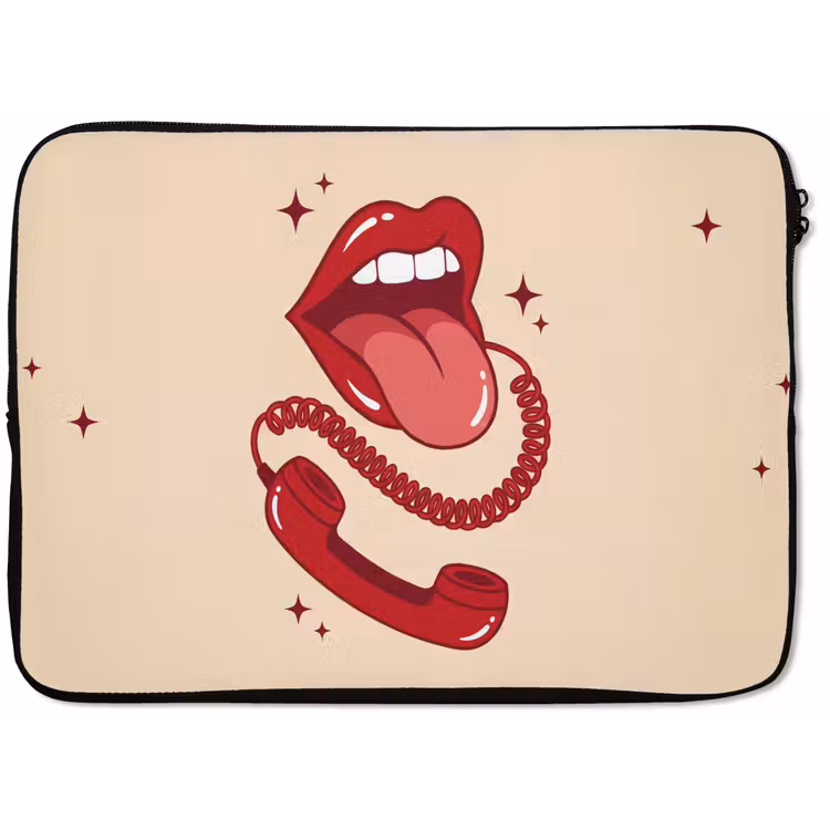 Mond - Telefoon - Popart - Rood - Illustratie laptophoes neopreen klein -zkaufland3dotto