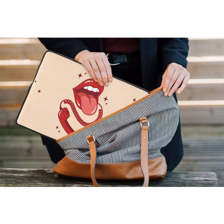 Mond - Telefoon - Popart - Rood - Illustratie laptophoes neopreen klein -tas