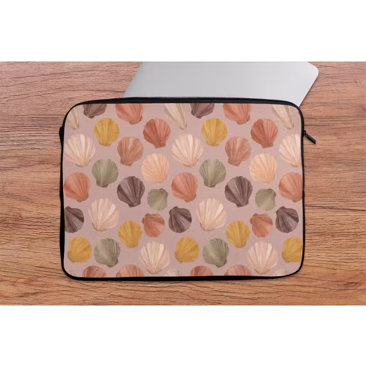 Schelp - Patroon - Zee - Aquarel - Aardetinten laptophoes neopreen klein -tafel