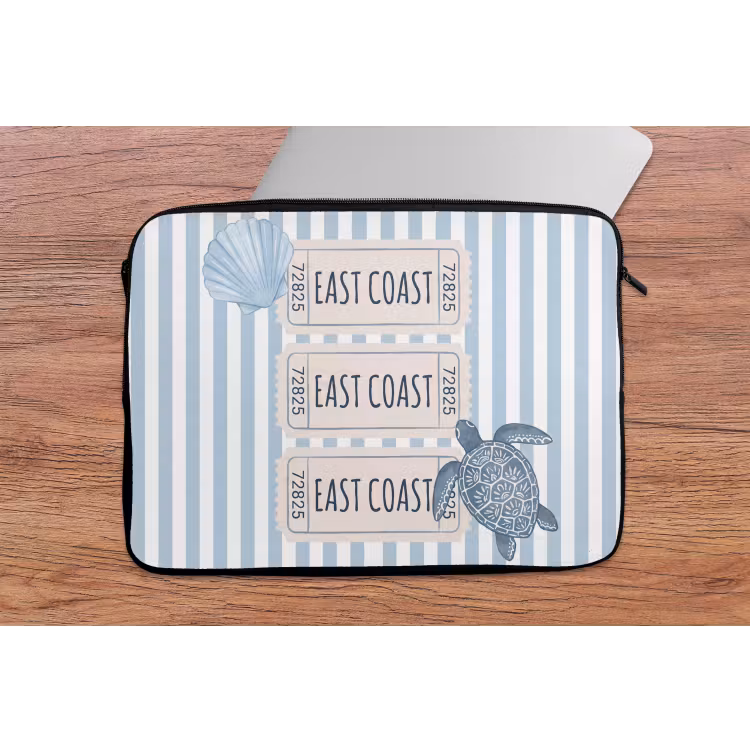 Schelp - Oceaan - Kust - Blauw - Illustratie laptophoes neopreen klein -tafel