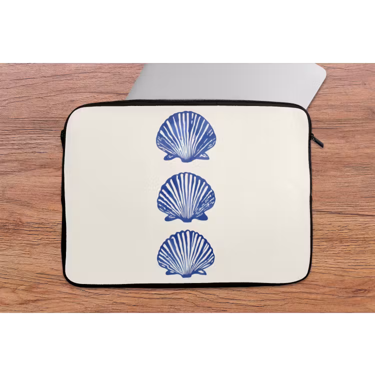 Schelpen - Blauw - Patroon laptophoes neopreen klein -tafel