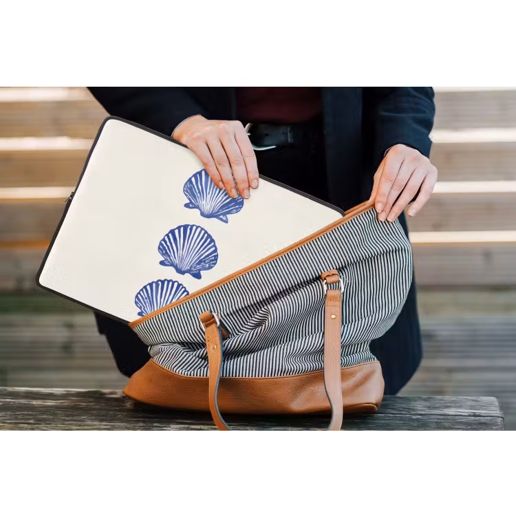 Schelpen - Blauw - Patroon laptophoes neopreen klein -tas