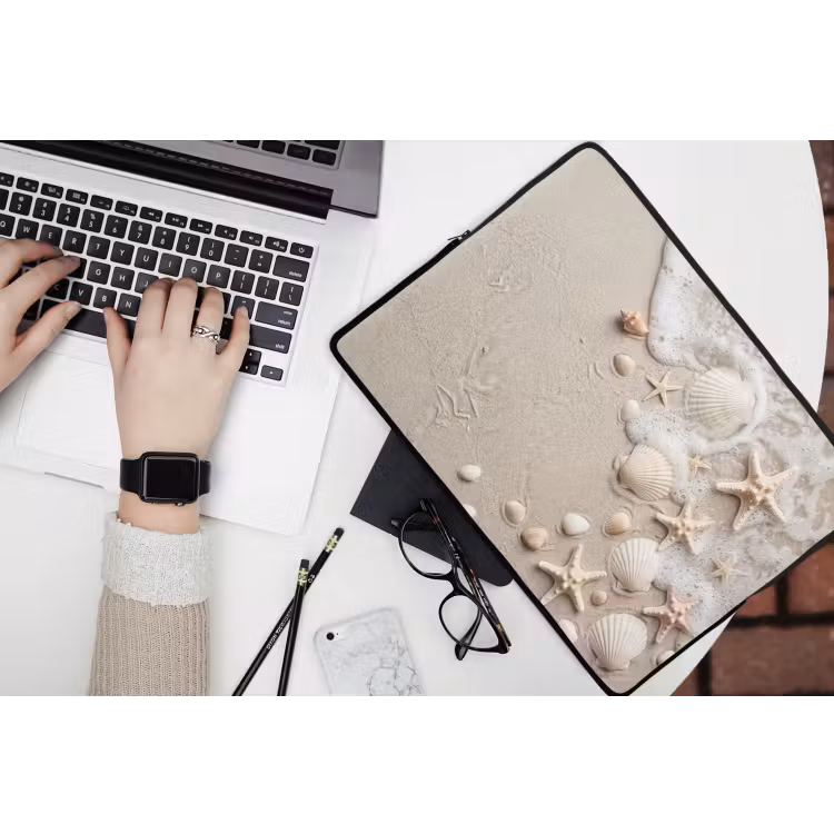 Schelpen - Zeesterren - Strand laptophoes neopreen klein -bureau