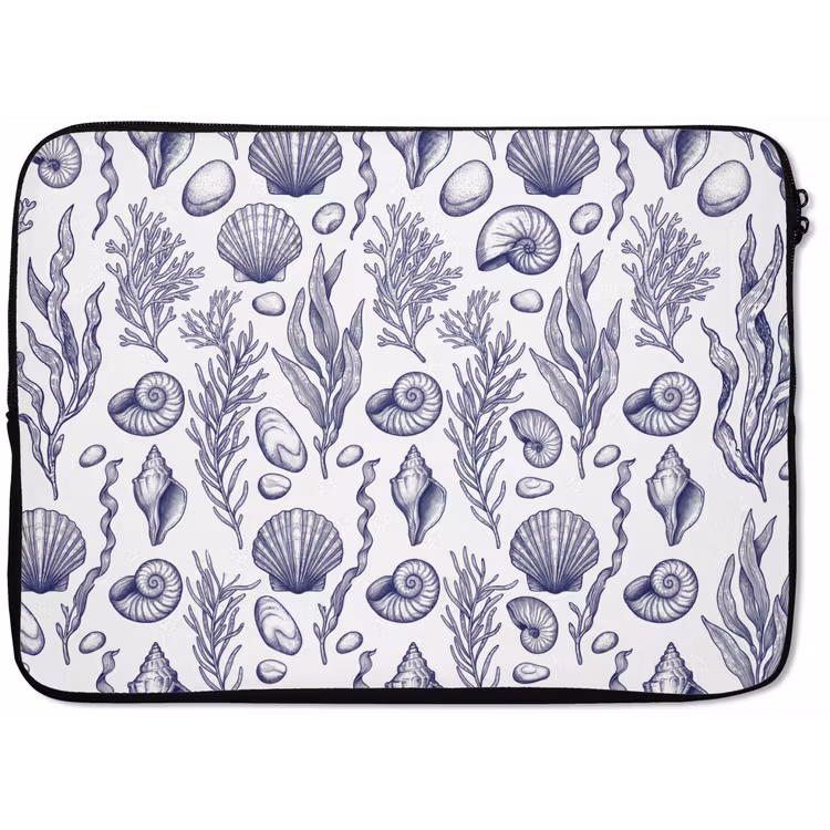 Schelpen - Zeewier - Oceaan - Illustratie - Blauw laptophoes neopreen klein -zkaufland3dotto