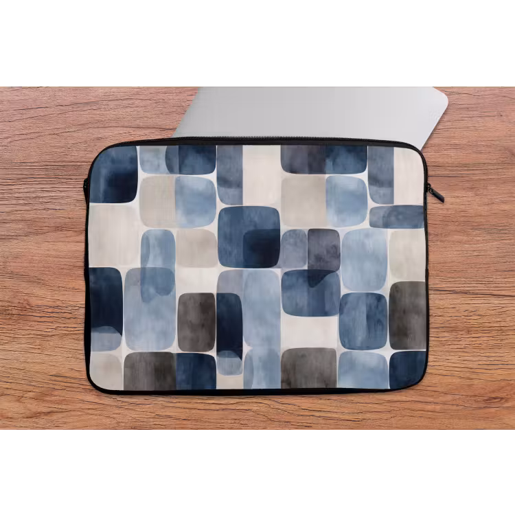 Patroon - Blauw - Vierkanten laptophoes neopreen klein -tafel