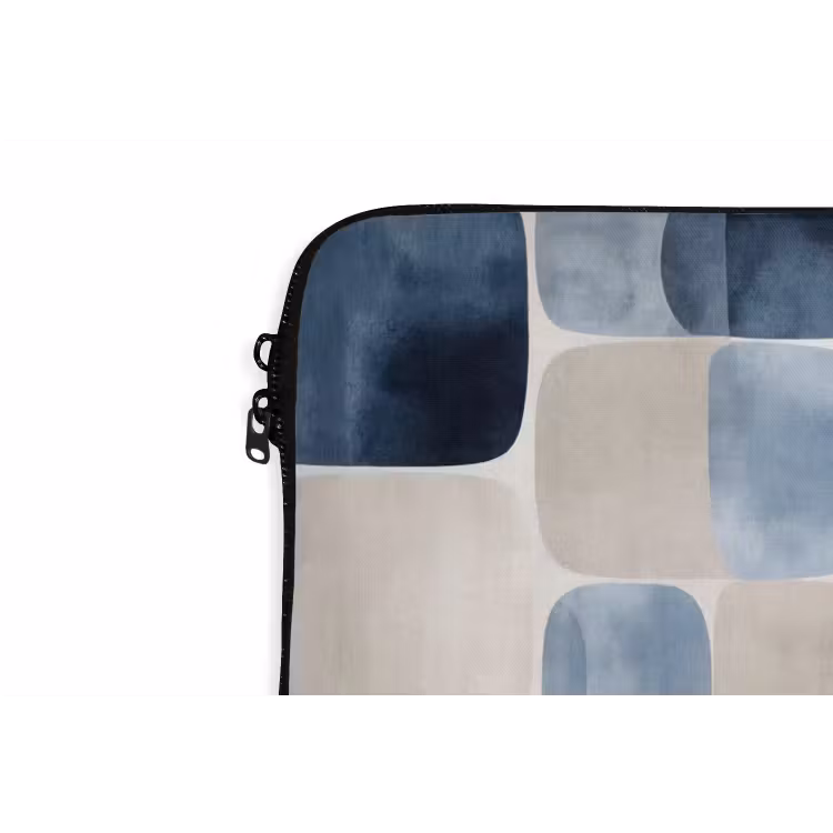 Patroon - Blauw - Vierkanten laptophoes neopreen klein -detail