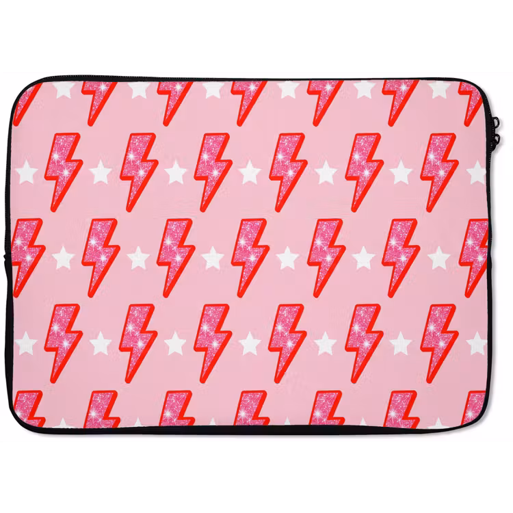 Patroon - Bliksem - Ster - Glitter - Roze laptophoes neopreen klein -zkaufland3dotto