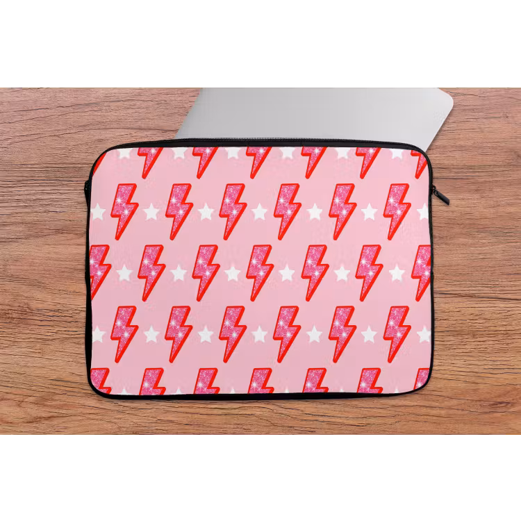 Patroon - Bliksem - Ster - Glitter - Roze laptophoes neopreen klein -tafel