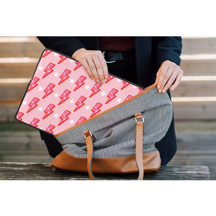 Patroon - Bliksem - Ster - Glitter - Roze laptophoes neopreen klein -tas