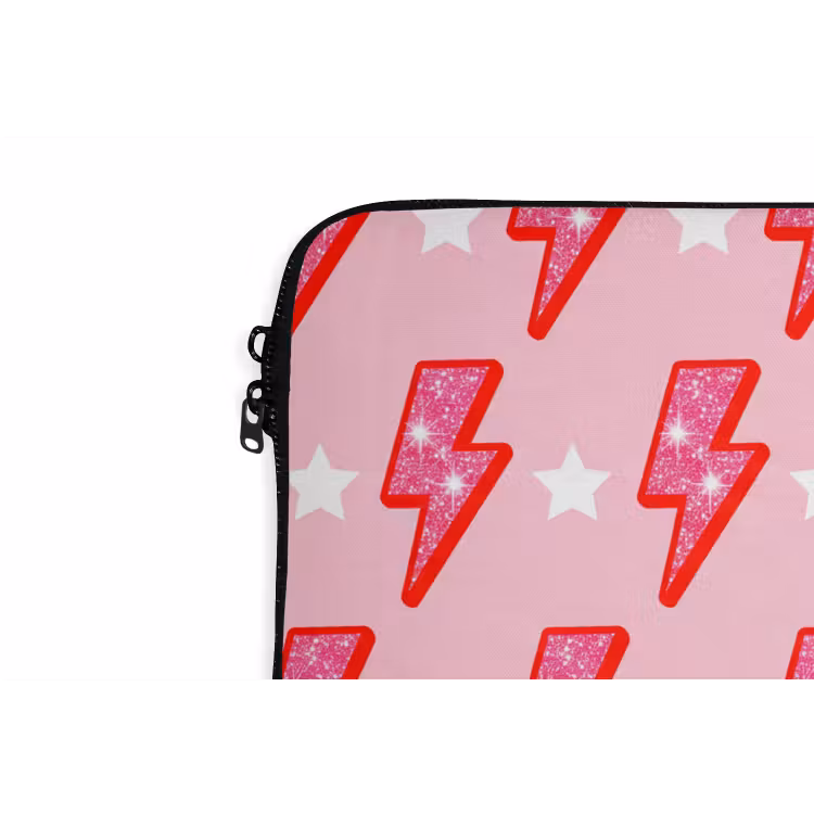 Patroon - Bliksem - Ster - Glitter - Roze laptophoes neopreen klein -detail