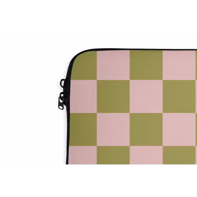 Patroon - Geblokt - Olijfgroen - Amore laptophoes neopreen klein -detail