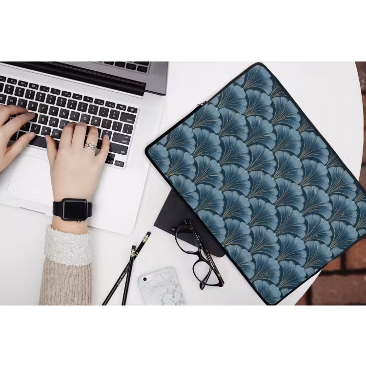 Patroon - Ginkgoblad - Blauw laptophoes neopreen klein 279 -bureau