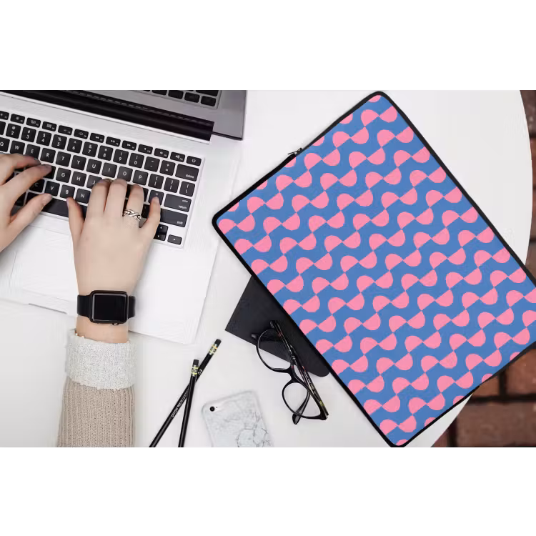 Patroon - Halve cirkels - Abstract - Modern - Roze - Blauw laptophoes neopreen klein -bureau