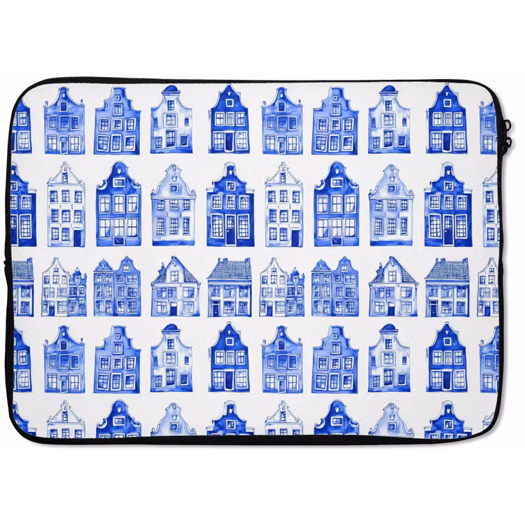 Patroon - Huizen - Blauw laptophoes neopreen klein 279 -zkaufland3dotto