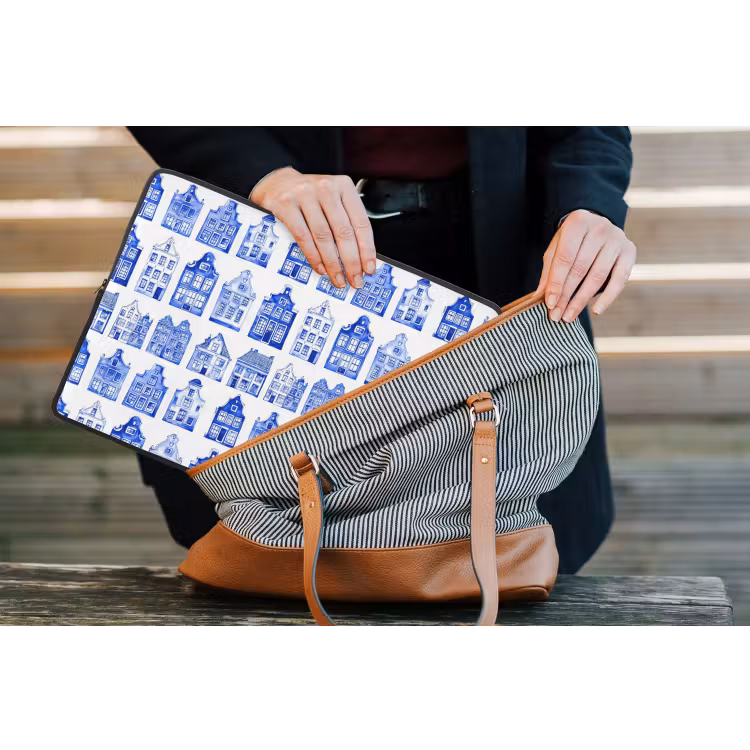 Patroon - Huizen - Blauw laptophoes neopreen klein 279 -tas