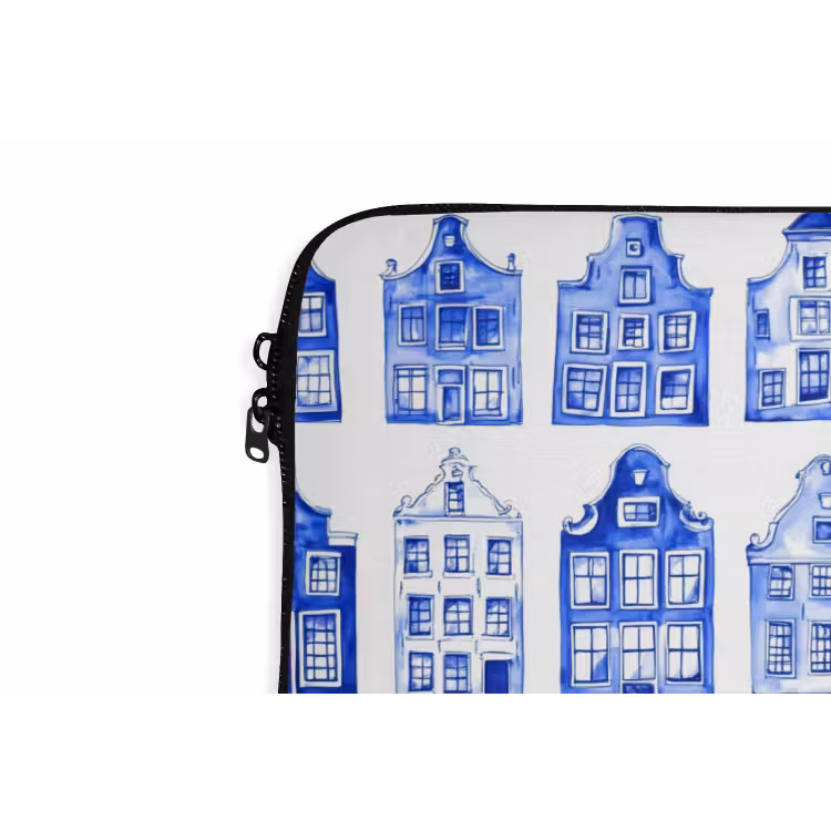 Patroon - Huizen - Blauw laptophoes neopreen klein 279 -detail
