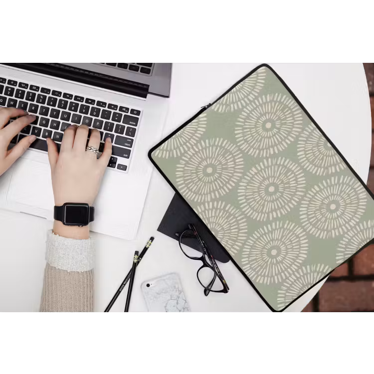 Patroon - Cirkels - Abstract - Modern - Groen laptophoes neopreen klein -bureau