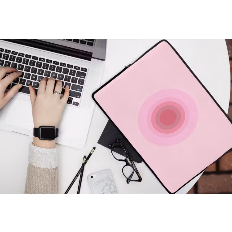 Patroon - Cirkels - Abstract - Roze - Modern laptophoes neopreen klein -bureau