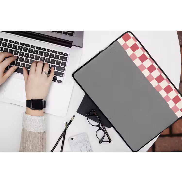 Patroon - Schaak - Roze laptophoes neopreen klein 279 -bureau