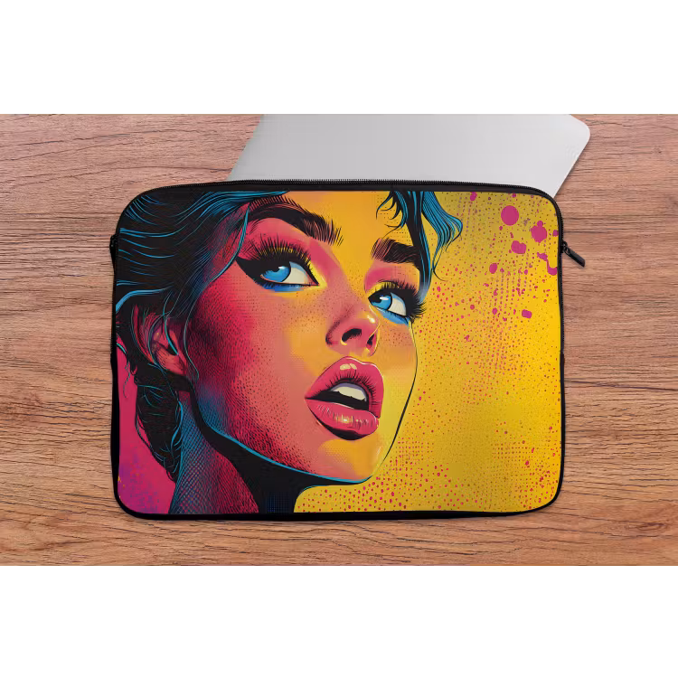 Close-up - Vrouwengezicht - Stippen - Geel laptophoes neopreen klein -tafel