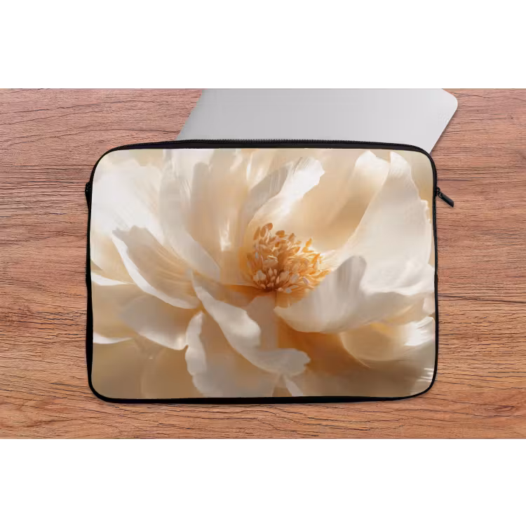 Close up - Pioenroos - Wit laptophoes neopreen klein -tafel