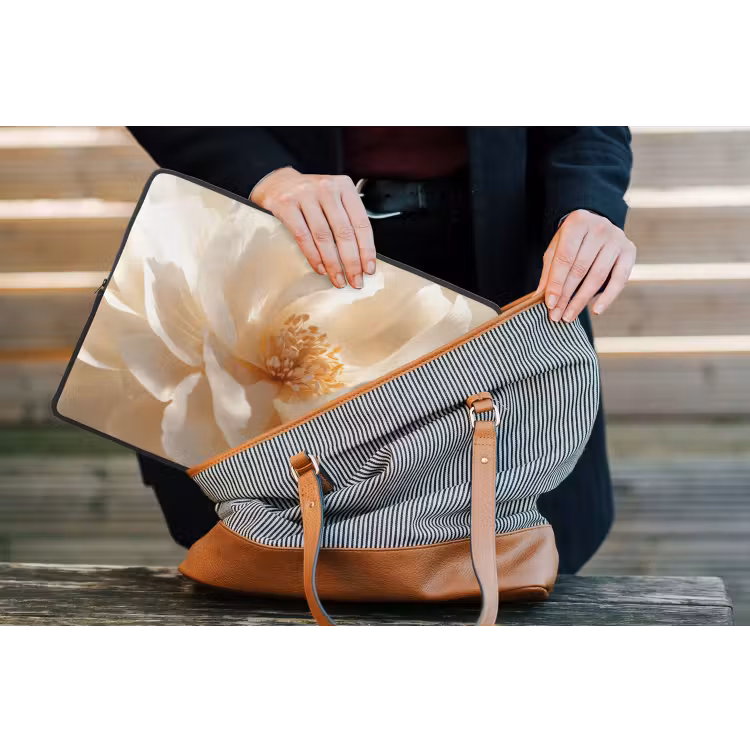 Close up - Pioenroos - Wit laptophoes neopreen klein -tas