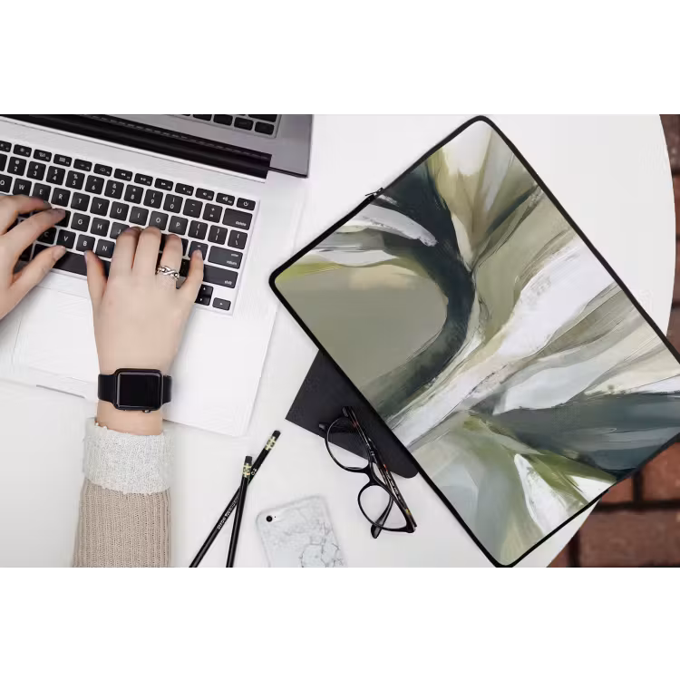 Natuur - Abstract - Groen - Penseelstreken laptophoes neopreen klein -bureau