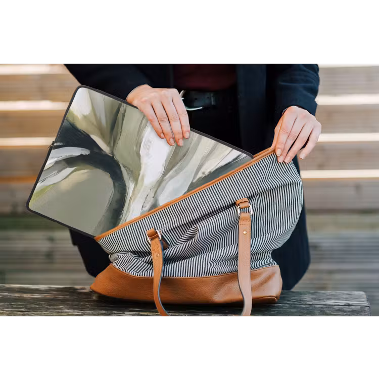 Natuur - Abstract - Groen - Penseelstreken laptophoes neopreen klein -tas