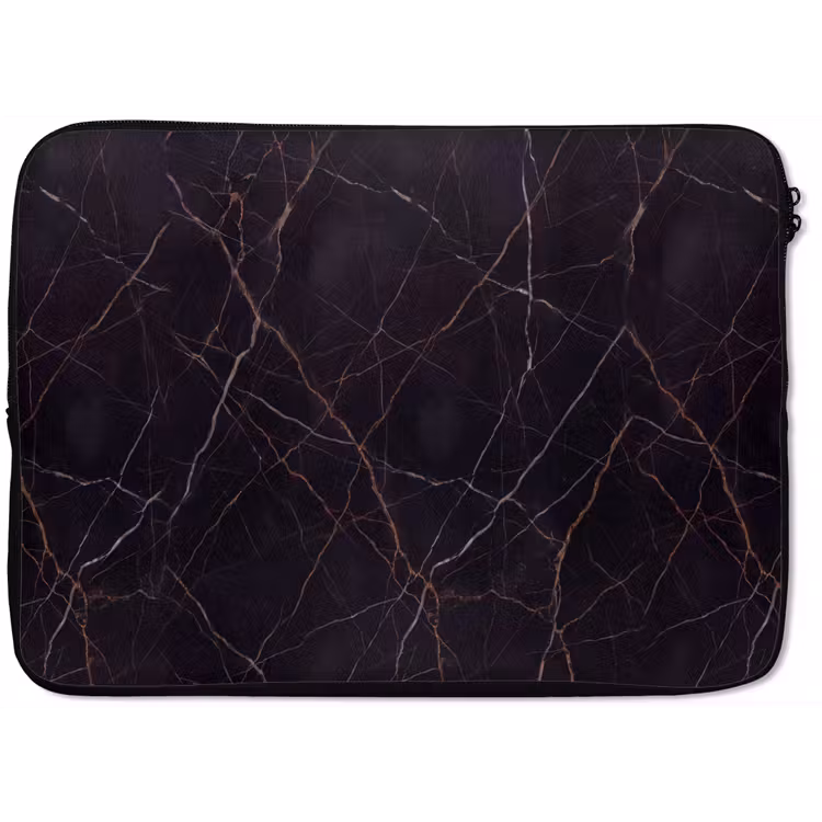 Natuursteen - Marmerpatroon - Abstract - Modern - Zwart - Goud laptophoes neopreen klein -zkaufland3dotto