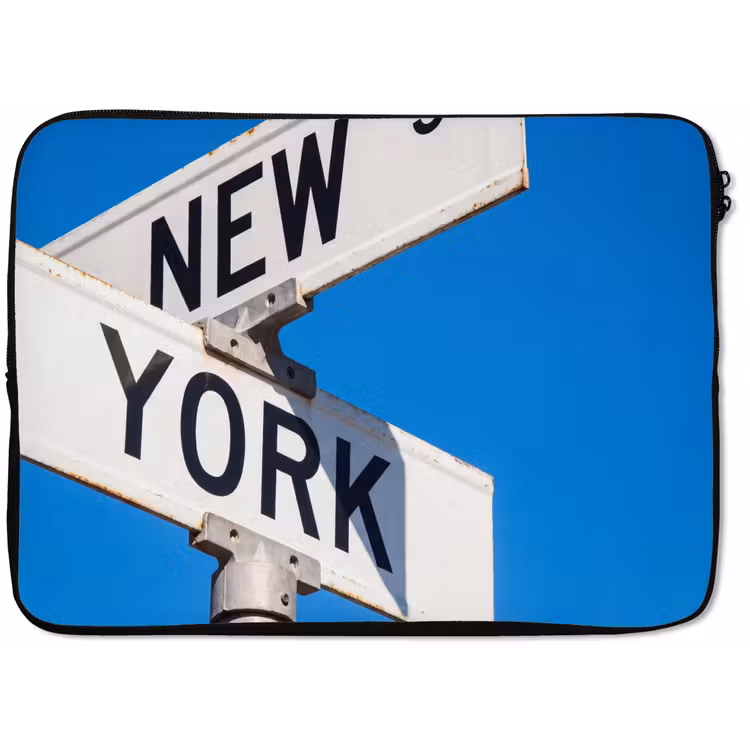 New York - Straatbord - Stad - Urban - Blauw laptophoes neopreen klein -zkaufland3dotto