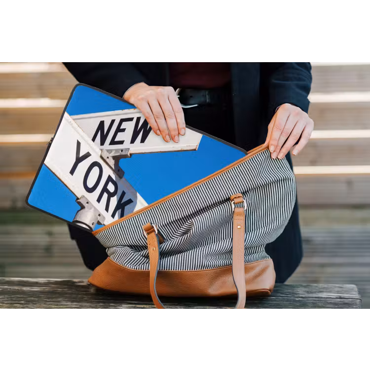 New York - Straatbord - Stad - Urban - Blauw laptophoes neopreen klein -tas