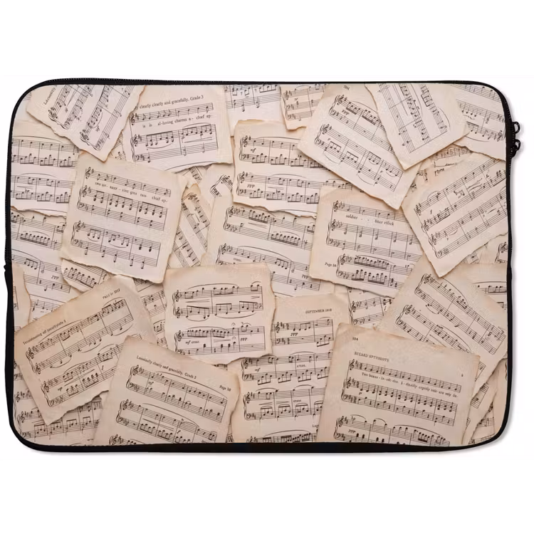 Bladmuziek - Oud - Noten - Vintage - Beige laptophoes neopreen klein -zkaufland3dotto