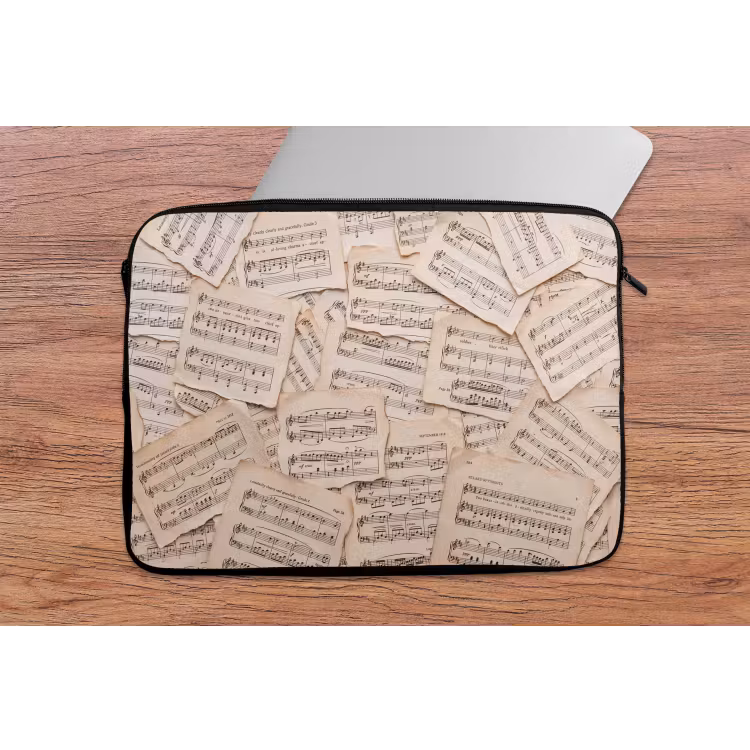 Bladmuziek - Oud - Noten - Vintage - Beige laptophoes neopreen klein -tafel