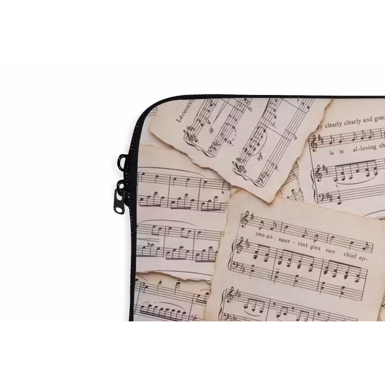 Bladmuziek - Oud - Noten - Vintage - Beige laptophoes neopreen klein -detail