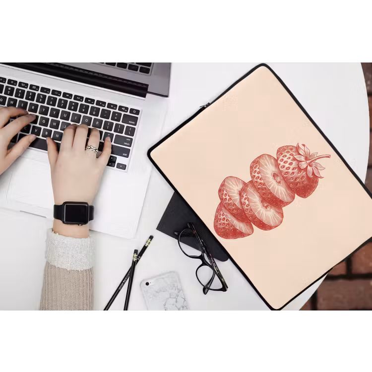 Fruit - Gesneden - Illustratie - Rood - Vintage laptophoes neopreen klein -bureau