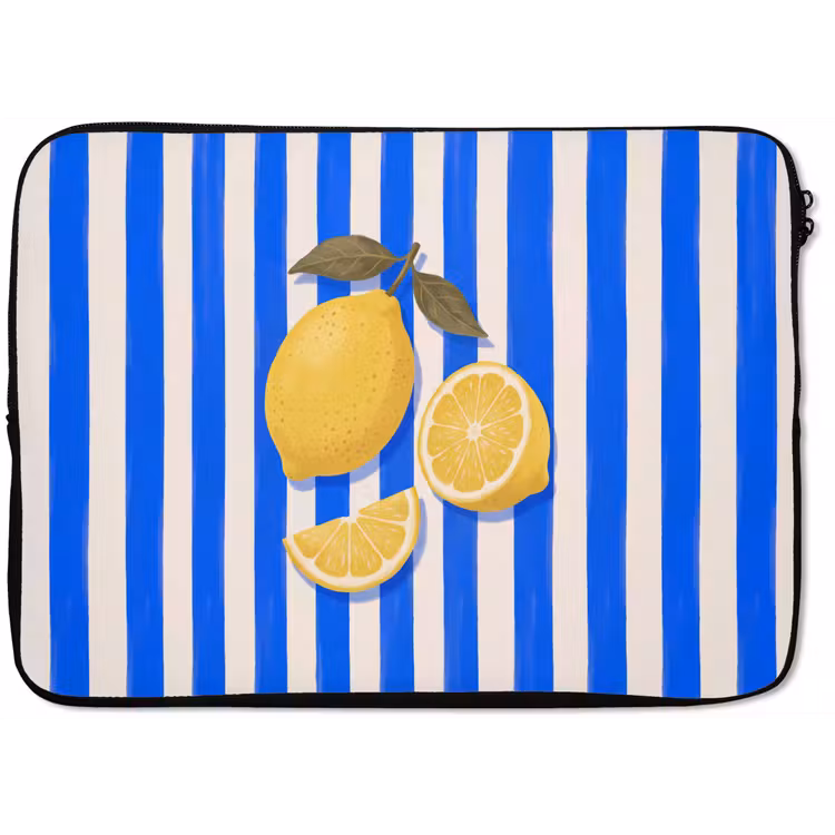 Fruit - Citroen - Zomer - Geel - Blauw laptophoes neopreen klein -zkaufland3dotto