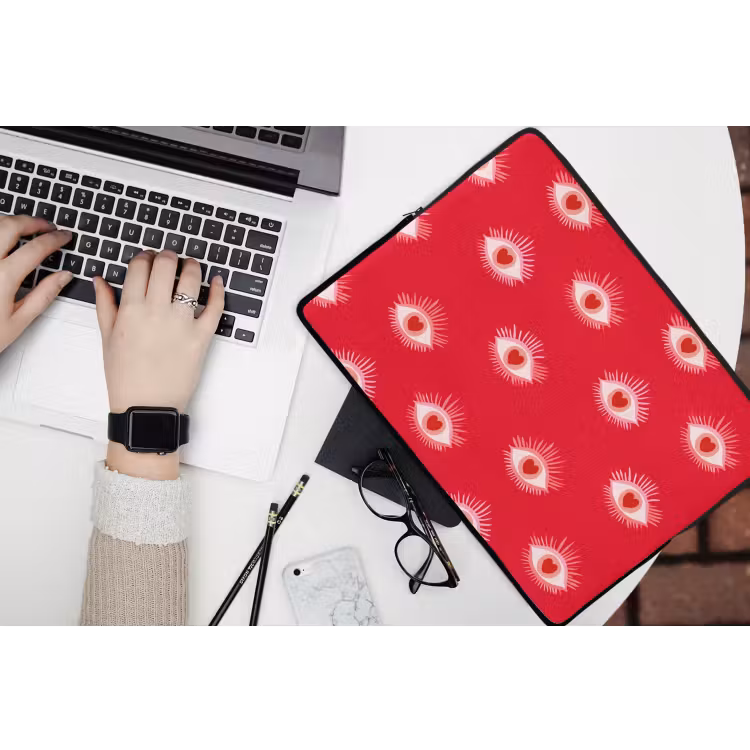 Ogen - Hart - Abstract - Rood - Roze laptophoes neopreen klein 279 -bureau