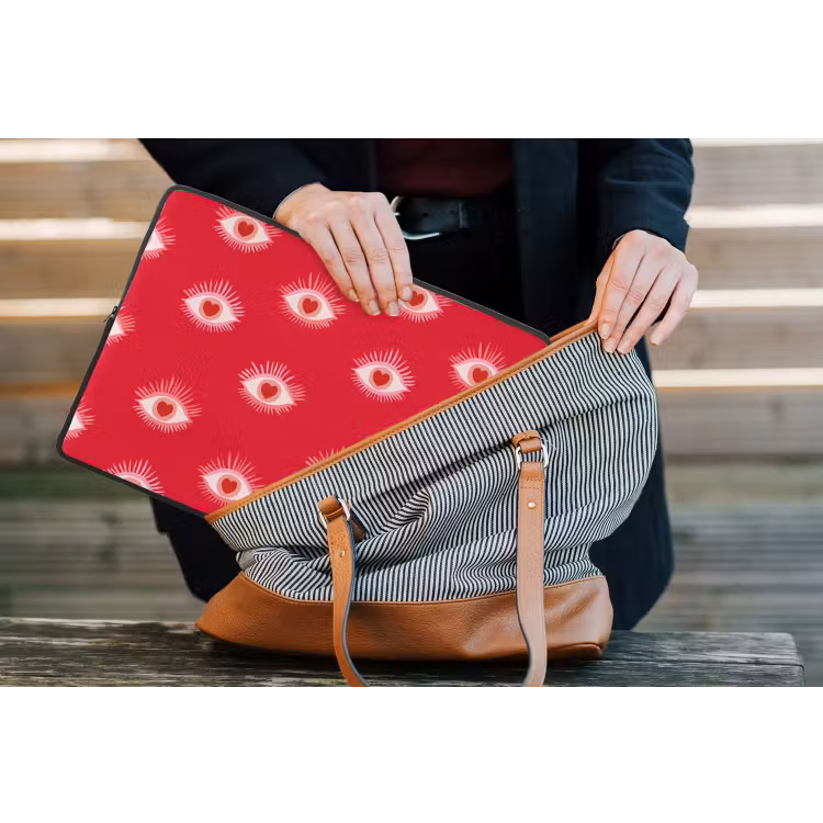 Ogen - Hart - Abstract - Rood - Roze laptophoes neopreen klein 279 -tas