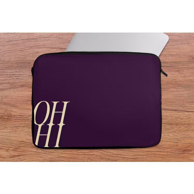 Oh hi - Paars - Cursief laptophoes neopreen klein -tafel