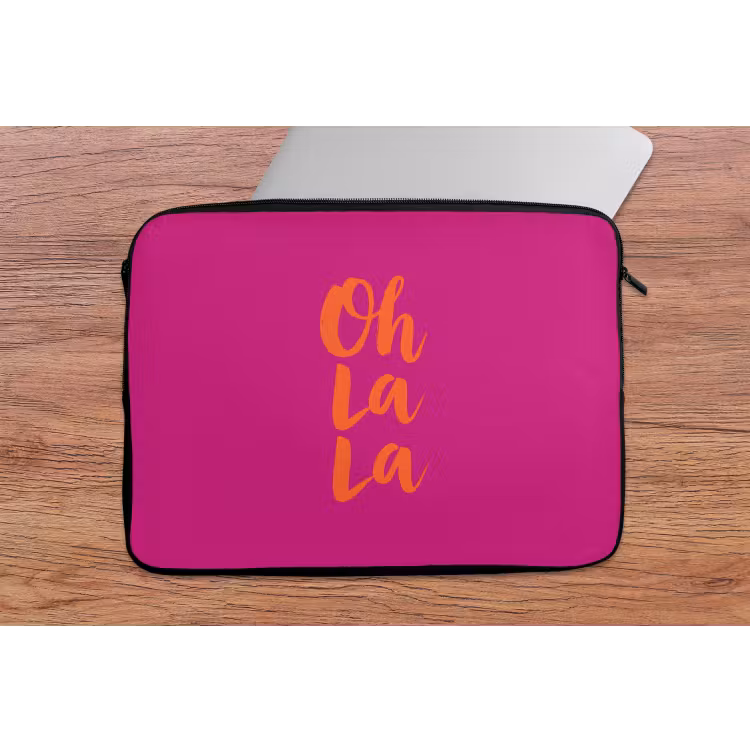 Oh la la - Roze - Oranje - Minimalistisch laptophoes neopreen klein -tafel