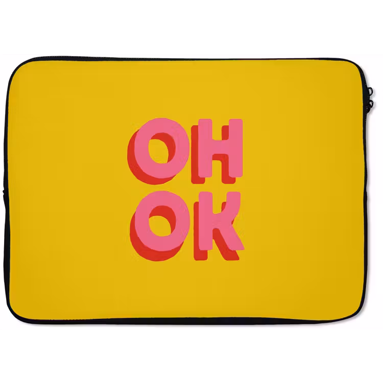 Oh ok - 3D - Geel - Roze laptophoes neopreen klein -zkaufland3dotto