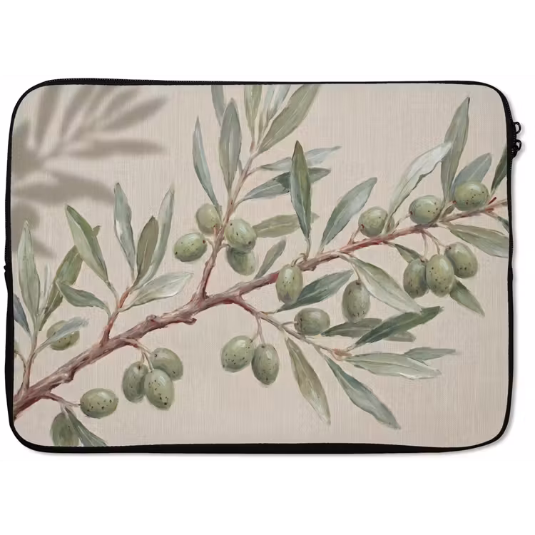 Olijftak - Bladeren - Natuur - Groen - Beige laptophoes neopreen klein -zkaufland3dotto