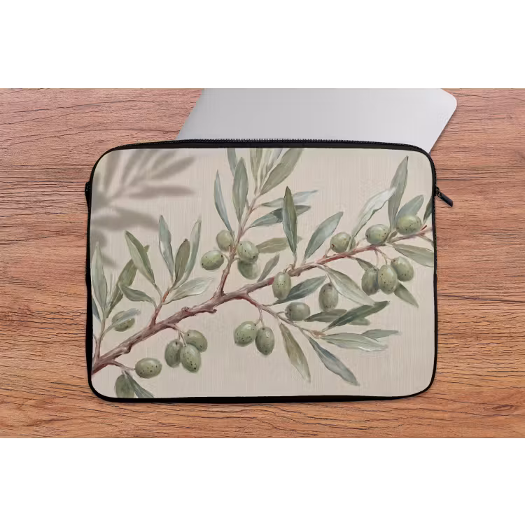 Olijftak - Bladeren - Natuur - Groen - Beige laptophoes neopreen klein -tafel