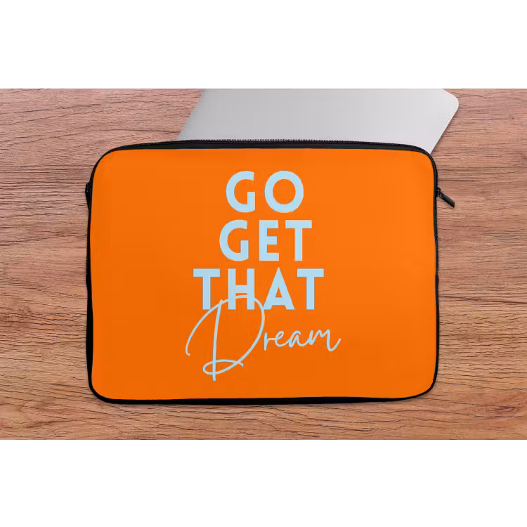 Oranje - Blauw - Go get that dream laptophoes neopreen klein -tafel