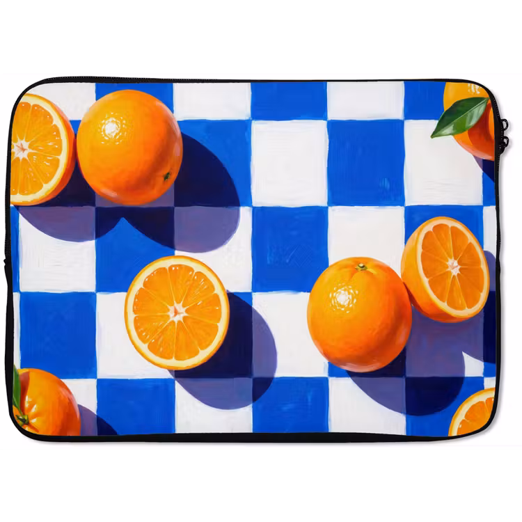 Laptop hülle - Orange – Kariert – Essen - Sinaasappel - Geruit - Eten laptophoes neopreen klein