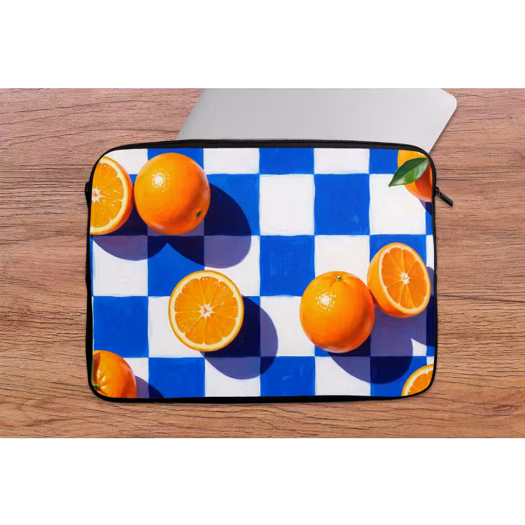 Laptop hülle - Orange – Kariert – Essen - Sinaasappel - Geruit - Eten laptophoes neopreen klein