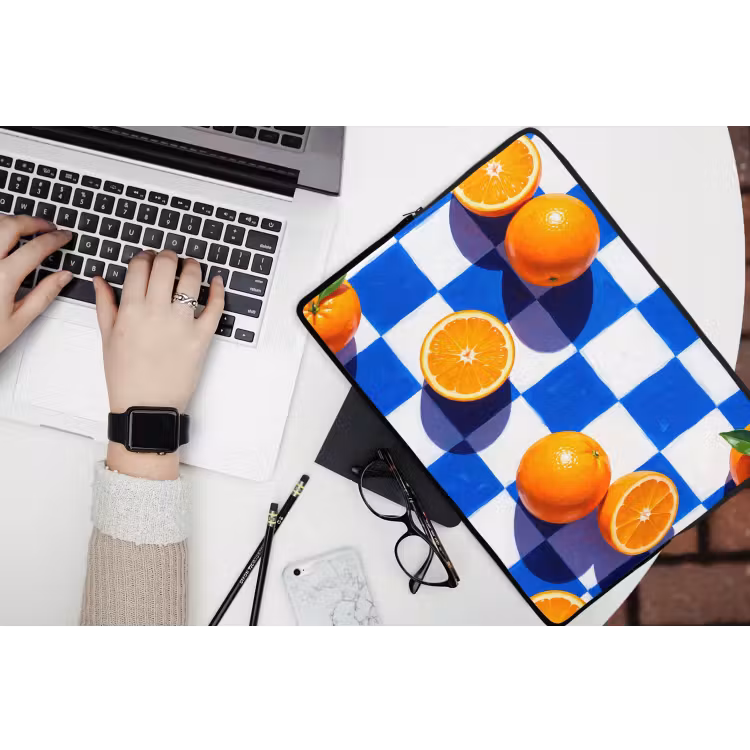Laptop hülle - Orange – Kariert – Essen - Sinaasappel - Geruit - Eten laptophoes neopreen klein