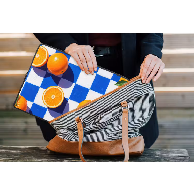 Laptop hülle - Orange – Kariert – Essen - Sinaasappel - Geruit - Eten laptophoes neopreen klein