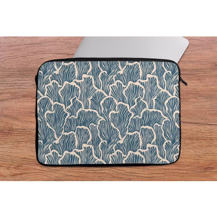 Organisch - Blauw - Crème - Schelpen laptophoes neopreen klein 279 -tafel